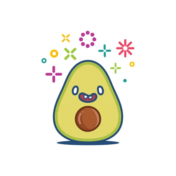 Avocado Sorridente Kawaii Cartone Animato Illustrazione Isolato Sfondo Bianco — Vettoriale Stock