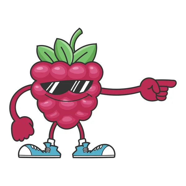 Framboise Avec Des Lunettes Soleil Personnage Dessin Animé Isolé Sur — Image vectorielle