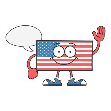 Mutlu gülümseyen Amerikan bayrağı karakteri beyazlar üzerinde izole edilmiş.