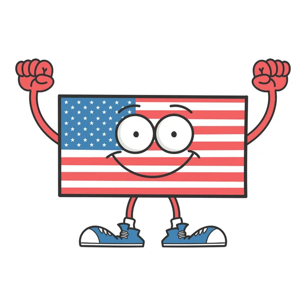 Glücklich Lächelnde Amerikanische Flagge Cartoon Figur Isoliert Auf Weiß — Stockvektor