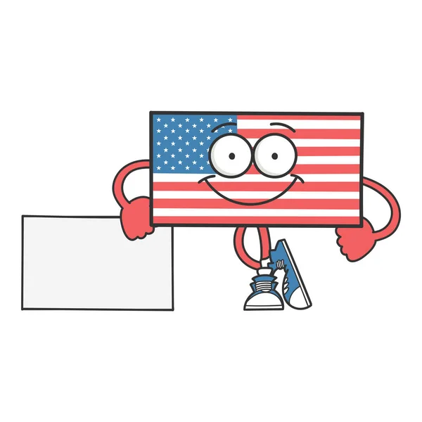 Gelukkig Glimlachen Amerikaanse Vlag Cartoon Karakter Geïsoleerd Wit — Stockvector
