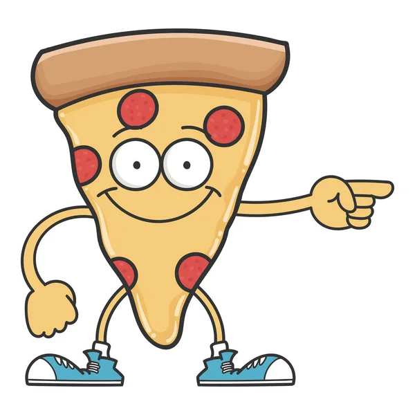 Leende Glad Pizza Tecknad Karaktär Isolerad Vit — Stock vektor