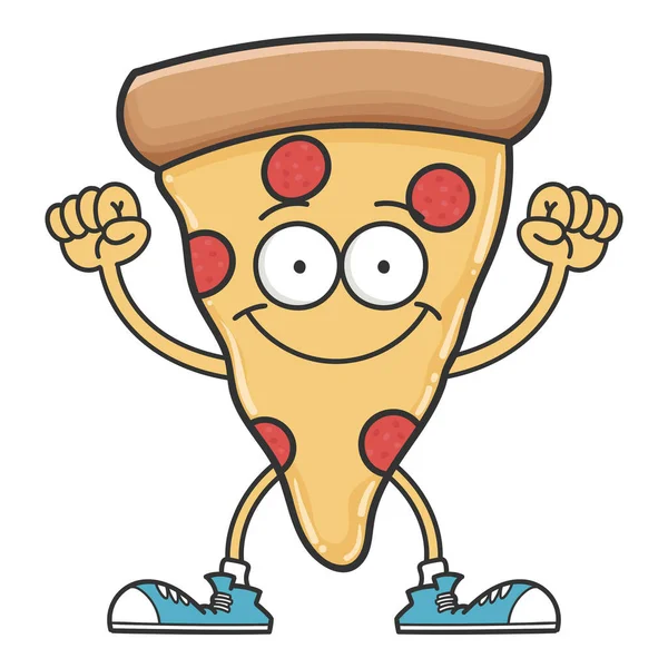 Sonriente Feliz Pizza Personaje Dibujos Animados Aislado Blanco — Archivo Imágenes Vectoriales