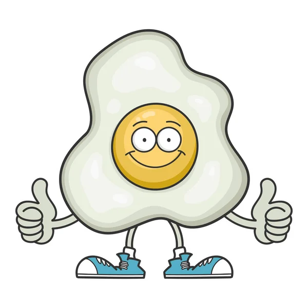 Sonriente Huevo Frito Caricatura Característico Aislado Blanco — Archivo Imágenes Vectoriales