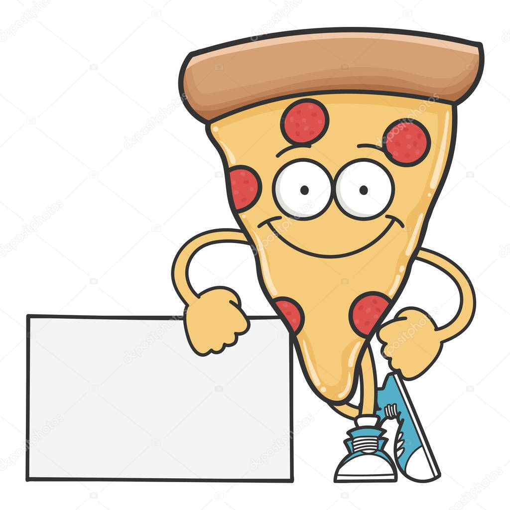 smiling happy pizza cartoon character isolated on white