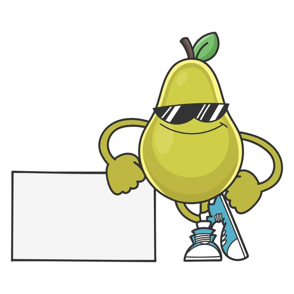 Smiling Pear Fruit Cartoon Sunglasses Character Isolated White — Stock Vector