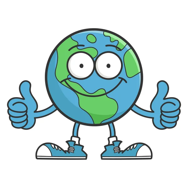 Lächelnd Glücklich Planet Erde Cartoon Figur Isoliert Auf Weiß — Stockvektor