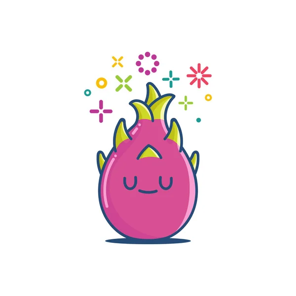 Kawaii Draak Fruit Pictogram Met Zonnebril Cartoon Geïsoleerd Witte Achtergrond — Stockvector