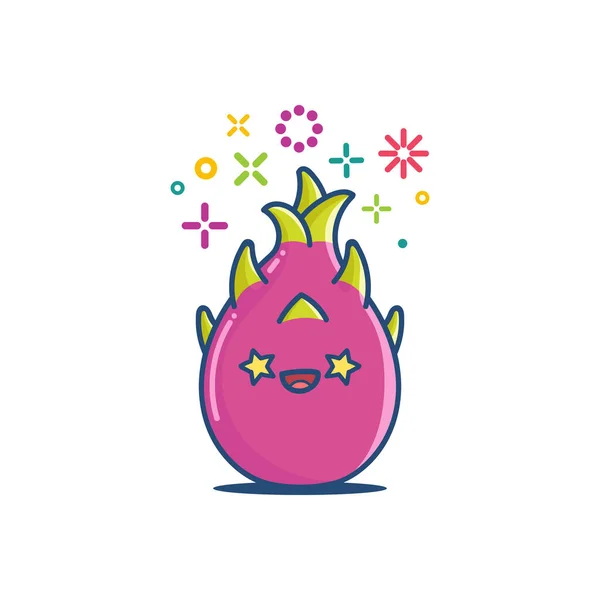 Kawaii Drachenfrucht Symbol Mit Sonnenbrille Karikatur Isoliert Auf Weißem Hintergrund — Stockvektor