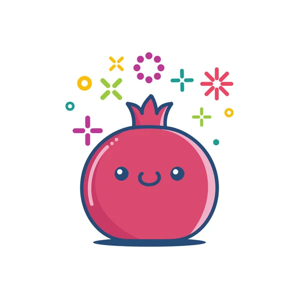 Kawaii Pomegranate Fruit Icon Cartoon Isolated White Background — Stock Vector