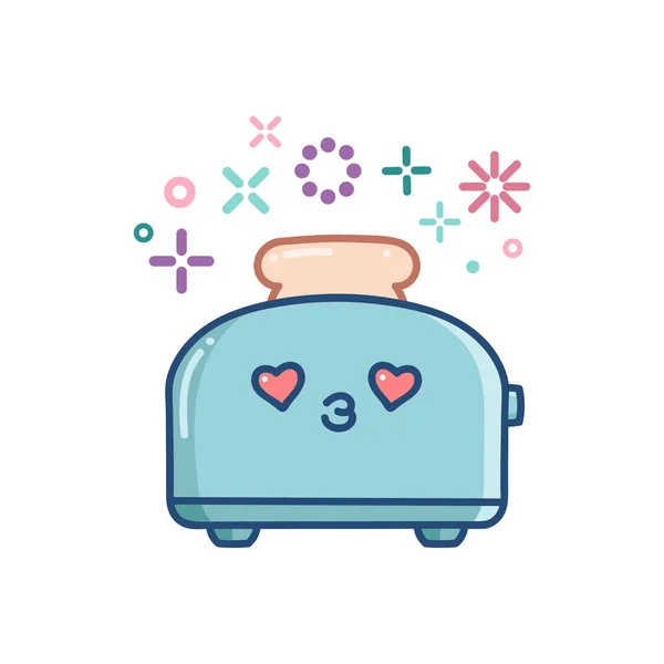 Kawaii Toaster Icon Cartoon Illustration Isoliert Auf Weiß — Stockvektor