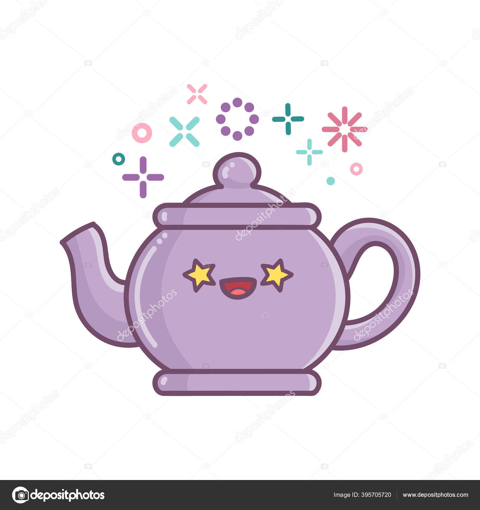 Kawaii Tea Kettle Icon Cartoon Illustration Isolated White Stock Vector by  ©Mictoon 395705720