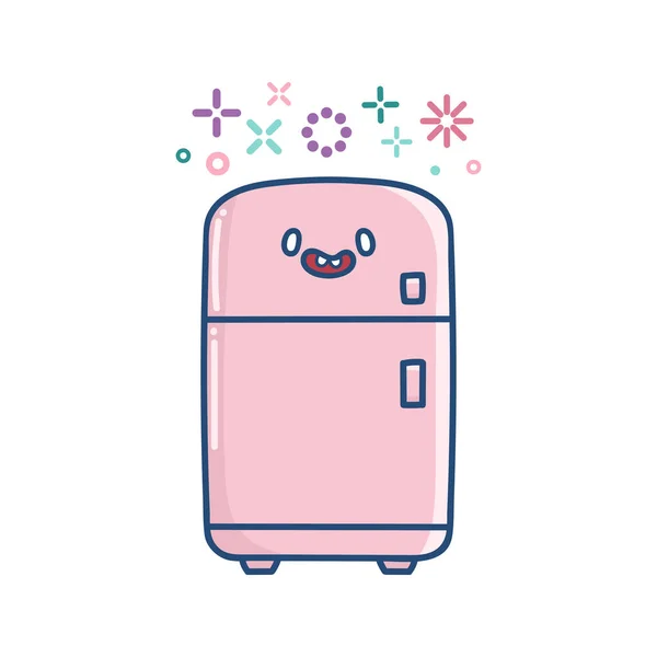 Kawaii Sonriente Cocina Nevera Dibujos Animados Aislados Sobre Fondo Blanco — Vector de stock