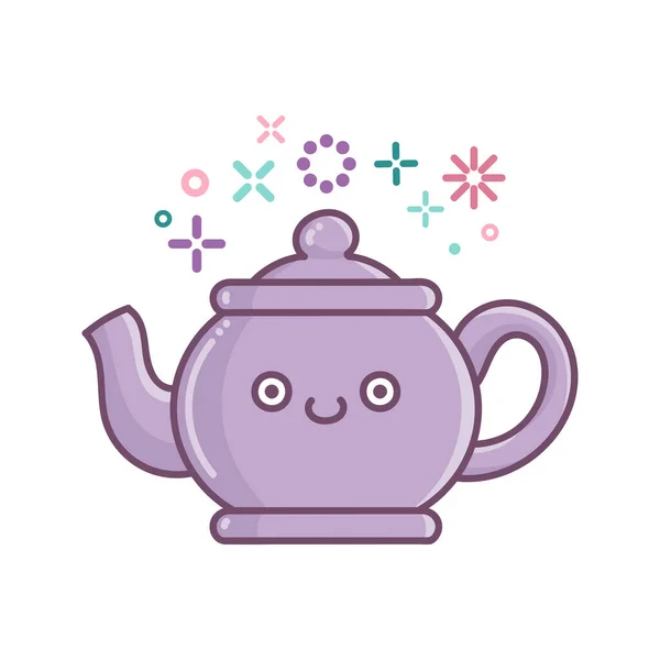 Kawaii茶壶图标卡通画 独立于白色 — 图库矢量图片