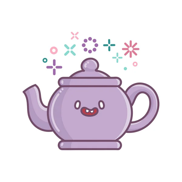 Kawaii Tee Wasserkocher Symbol Cartoon Illustration Isoliert Auf Weiß — Stockvektor