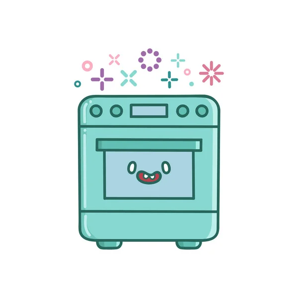 Kawaii Kochen Küchenofen Icon Cartoon Illustration Isoliert Auf Weißem Hintergrund — Stockvektor