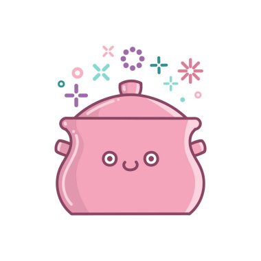 Kawaii büyük mutfak pişirme kabı çizimi beyaz arka planda izole