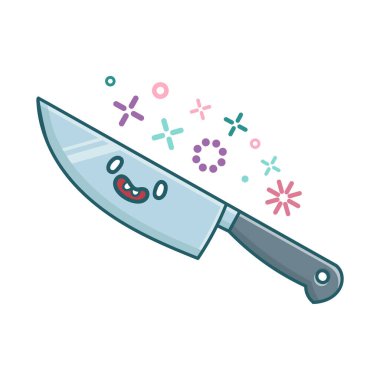 kawaii mutfak bıçağı ikonu çizimi beyaz arkaplanda izole edildi