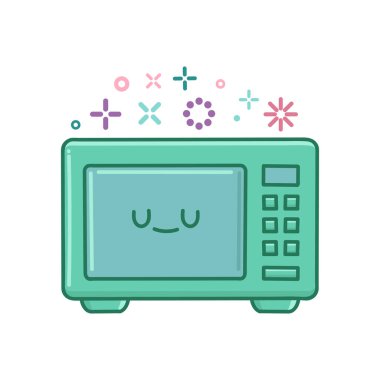 kawaii mikrodalga mutfak gereçleri beyaz arkaplanda izole edilmiş karikatür çizimi