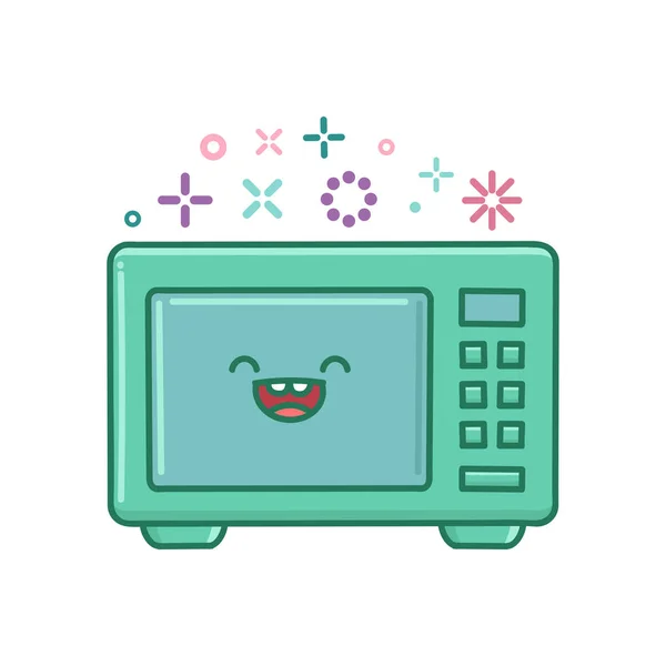 Kawaii Magnetron Keuken Apparaat Pictogram Cartoon Illustratie Geïsoleerd Witte Achtergrond — Stockvector