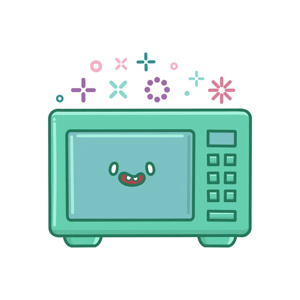 Kawaii Microondas Cocina Aparato Icono Ilustración Dibujos Animados Aislados Sobre — Vector de stock