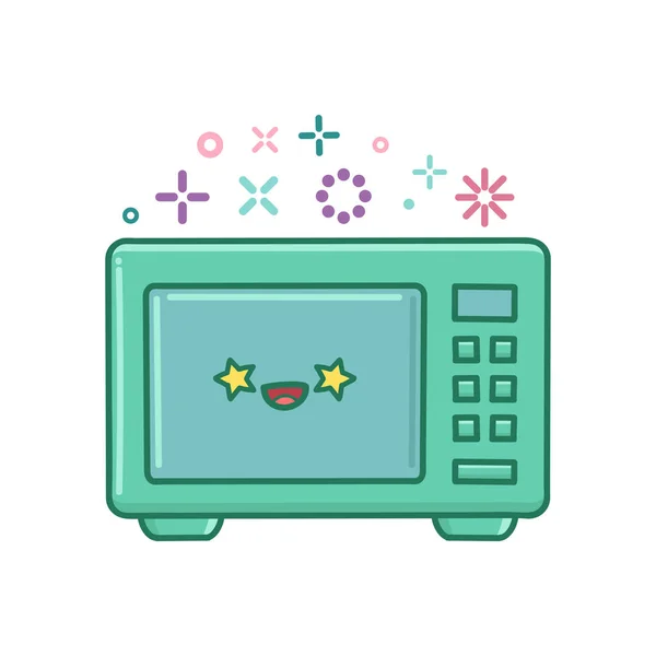 Kawaii Magnetron Keuken Apparaat Pictogram Cartoon Illustratie Geïsoleerd Witte Achtergrond — Stockvector