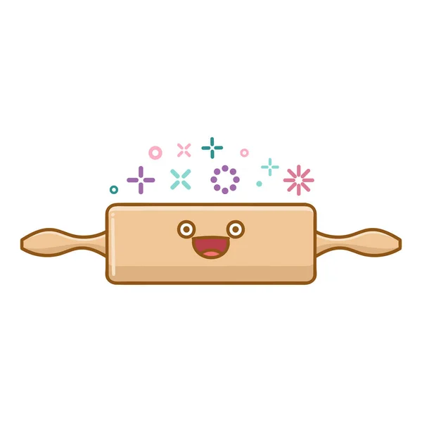 Kawaii Backteig Roller Icon Cartoon Illustration Isoliert Auf Weißem Hintergrund — Stockvektor