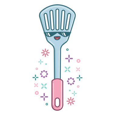 kawaii mutfak spatula simgesi beyaz arkaplanda izole edilmiş karikatür çizimi