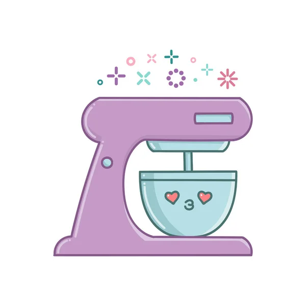 Kawaii Küchenmixer Icon Cartoon Illustration Isoliert Auf Weißem Hintergrund — Stockvektor