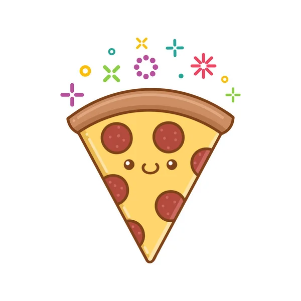 Kawaii Pizza Fetta Icona Cartone Animato Illustrazione Isolato Sfondo Bianco — Vettoriale Stock