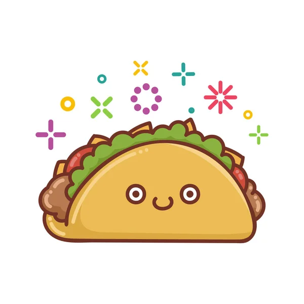 Kawaii Sonriendo Icono Taco Mexicano Ilustración Dibujos Animados Aislados Sobre — Archivo Imágenes Vectoriales