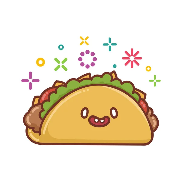 Kawaii Smiling Mexican Taco Icon Ілюстрації Ізольовані Білому Тлі — стоковий вектор