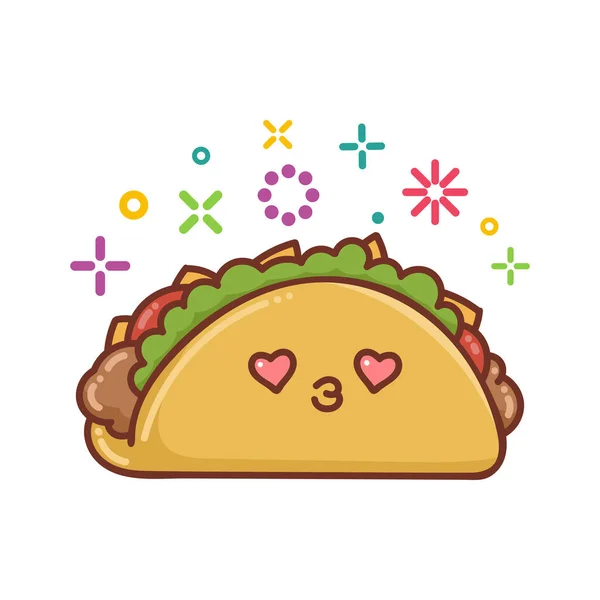 Kawaii Lächelnd Mexikanische Taco Ikone Cartoon Illustration Isoliert Auf Weißem — Stockvektor