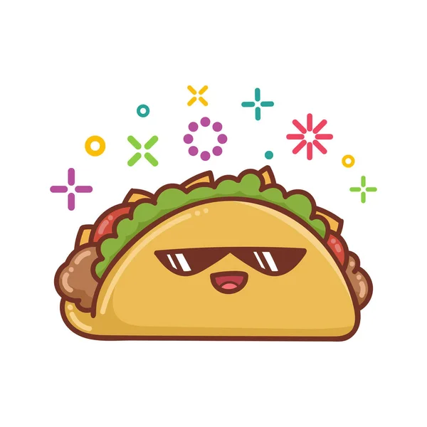 Kawaii Smiling Mexican Taco Icon Ілюстрації Ізольовані Білому Тлі — стоковий вектор