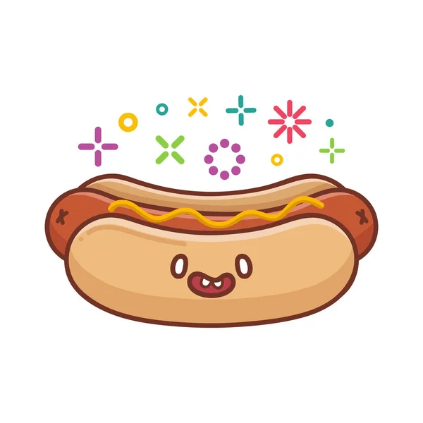 Kawaii Uśmiechnięty Hot Dog Ikona Rysunek Ilustracja Izolowane Białym Tle — Wektor stockowy