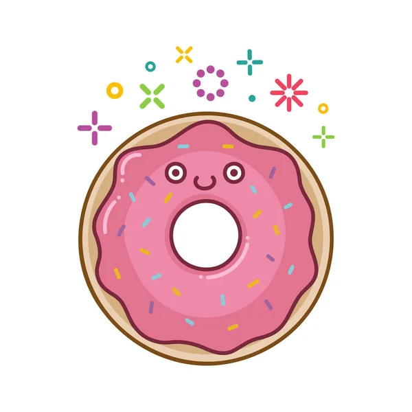 Kawaii Sorrindo Donut Cartoon Ilustração Isolada Fundo Branco — Vetor de Stock