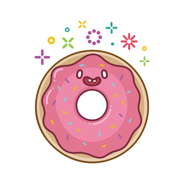 Kawaii笑笑甜甜圈卡通画孤立在白色背景下 — 图库矢量图片
