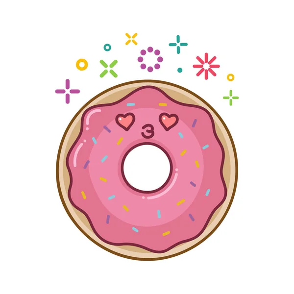Kawaii Lächelnd Donut Cartoon Illustration Isoliert Auf Weißem Hintergrund — Stockvektor