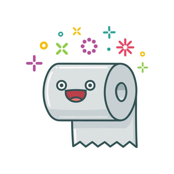 Kawaii Glimlachen Toilet Papier Cartoon Illustratie Geïsoleerd Witte Achtergrond — Stockvector