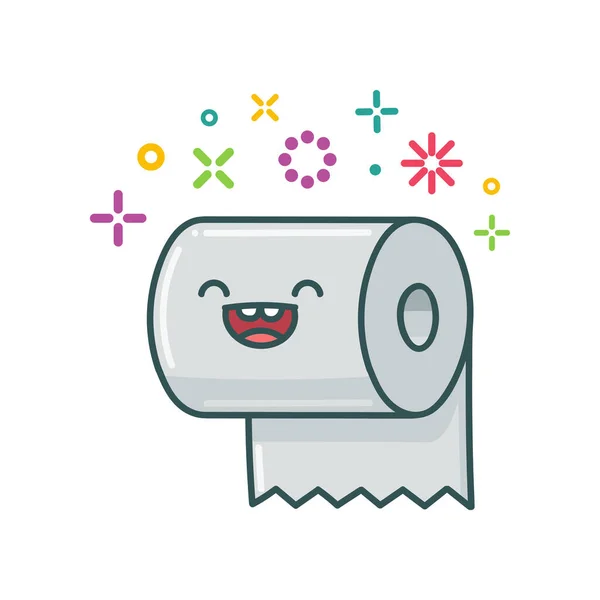 Kawaii Glimlachen Toilet Papier Cartoon Illustratie Geïsoleerd Witte Achtergrond — Stockvector