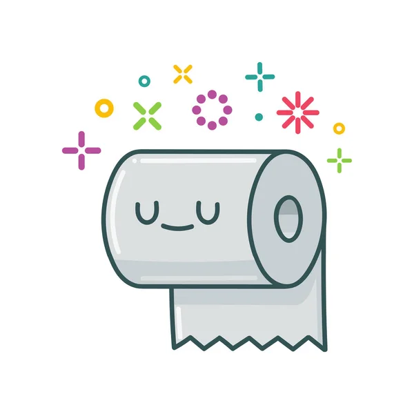 Kawaii Papier Toilette Souriant Illustration Bande Dessinée Isolé Sur Fond — Image vectorielle