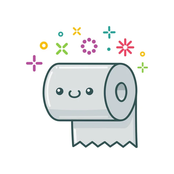 Kawaii Glimlachen Toilet Papier Cartoon Illustratie Geïsoleerd Witte Achtergrond — Stockvector