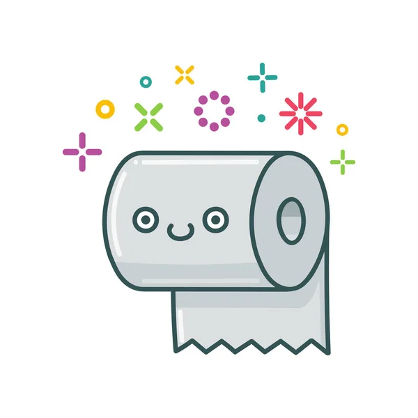 Kawaii Glimlachen Toilet Papier Cartoon Illustratie Geïsoleerd Witte Achtergrond — Stockvector