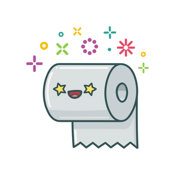 Kawaii Glimlachen Toilet Papier Cartoon Illustratie Geïsoleerd Witte Achtergrond — Stockvector