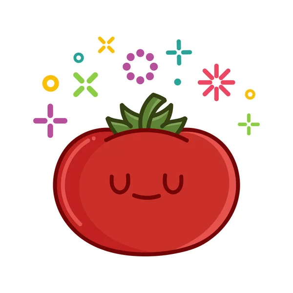 Kawaii Tersenyum Gambar Kartun Tomat Terisolasi Pada Latar Belakang Putih - Stok Vektor
