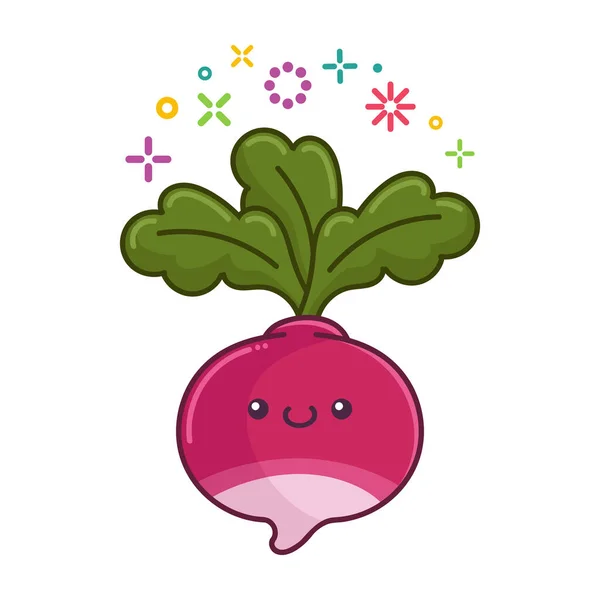 Kawaii Χαμογελαστή Radish Εικονογράφηση Κινουμένων Σχεδίων Απομονώνονται Λευκό Φόντο — Διανυσματικό Αρχείο