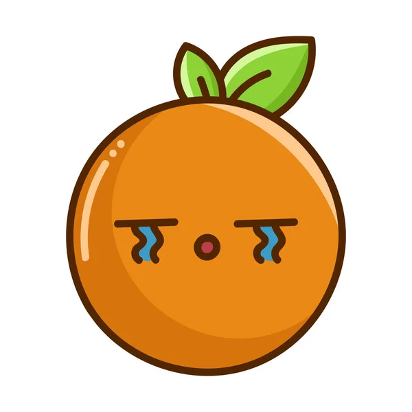 Kawaii Verdrietig Huilen Oranje Fruit Cartoon Illustratie Geïsoleerd Witte Achtergrond — Stockvector