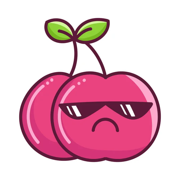 Kawaii Schlechte Sonnenbrille Kirschfrucht Cartoon Illustration Isoliert Auf Weißem Hintergrund — Stockvektor