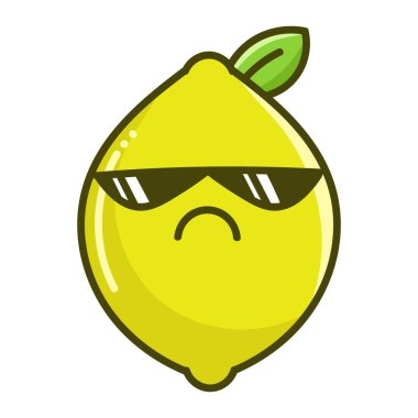 Kawaii kötü güneş gözlüğü limon meyveli çizim beyaz arka planda izole