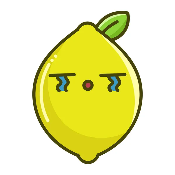Kawaii Triste Pleurer Citron Fruit Dessin Animé Illustration Isolé Sur — Image vectorielle